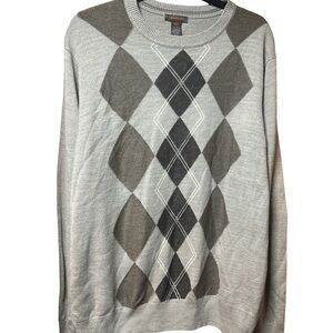 Dockers Men's Gray Argyle Crewneck Sweater